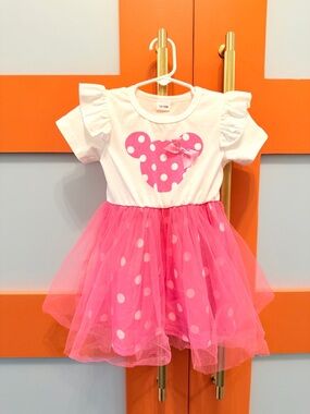 Minnie Mouse Pink and White Polka Dot Tulle Dress Size 12-18 months
